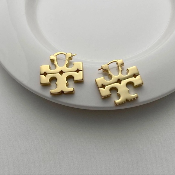 Tory Burch Gold Logo Stud Earrings - Picture 4 of 5